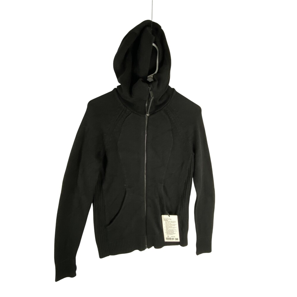 Lululemon Scuba Full Zip Sweater Women XS Black Hooded Cashmere Blend Thumbholes